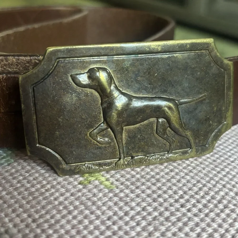 Vintage Polo Ralph Lauren Dog Buckle Belt Mens 38 Hunting Pointer Cast Brass RL